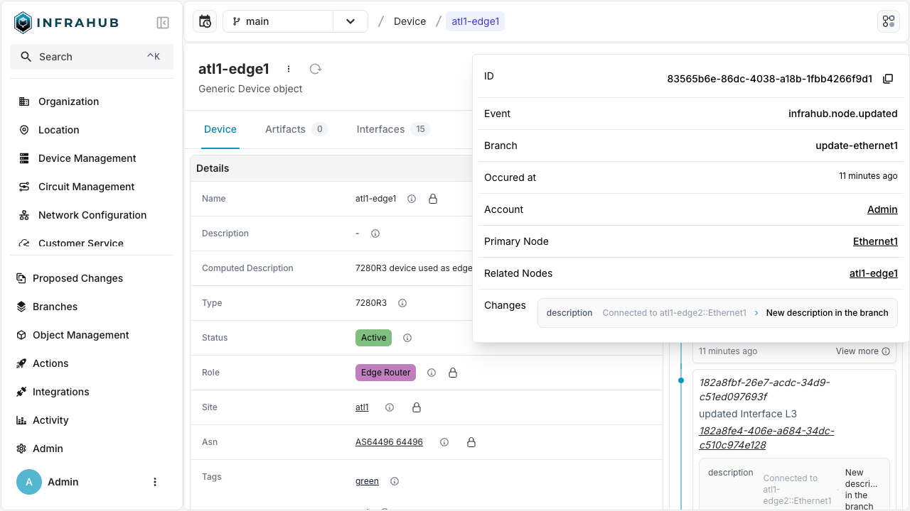 Activity logs details popover